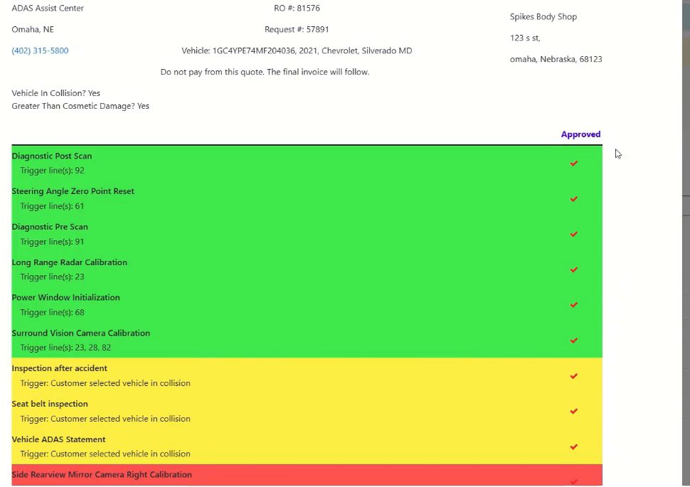 AVS quote details listing each operation with its trigger line, color coded by category